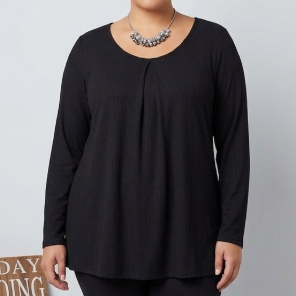 Agnes Orinda Black Waffle Pattern Pleat Blouse 1X